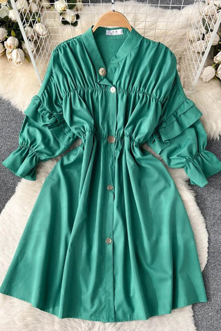 Elegant Puff Sleeve Casual Shirt Dress