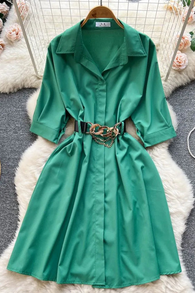 Robe chemise trapèze décontractée à col rabattu et élégante de style vintage