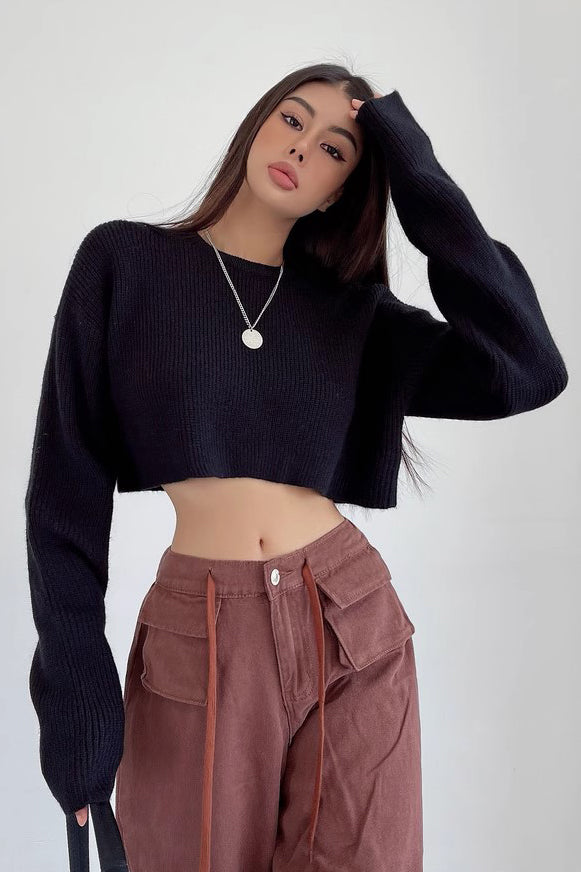 Loose Fitting Sweater Round Neck Long Sleeved Knit Top