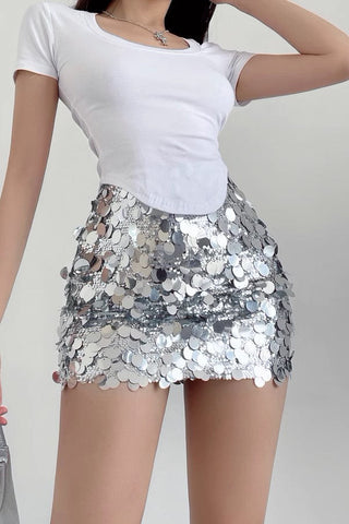 Sexy Large Sequin High Waist and Buttocks Mini Skirt