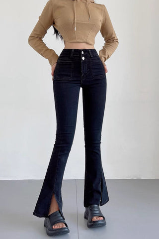 Slit Front Tight High Waisted Slim Fitting Pants Jeans