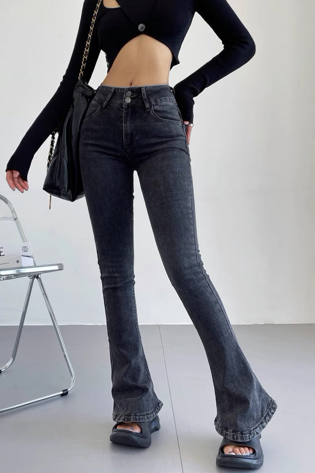 High Waist Stretch Flared Hem Jeans Pants