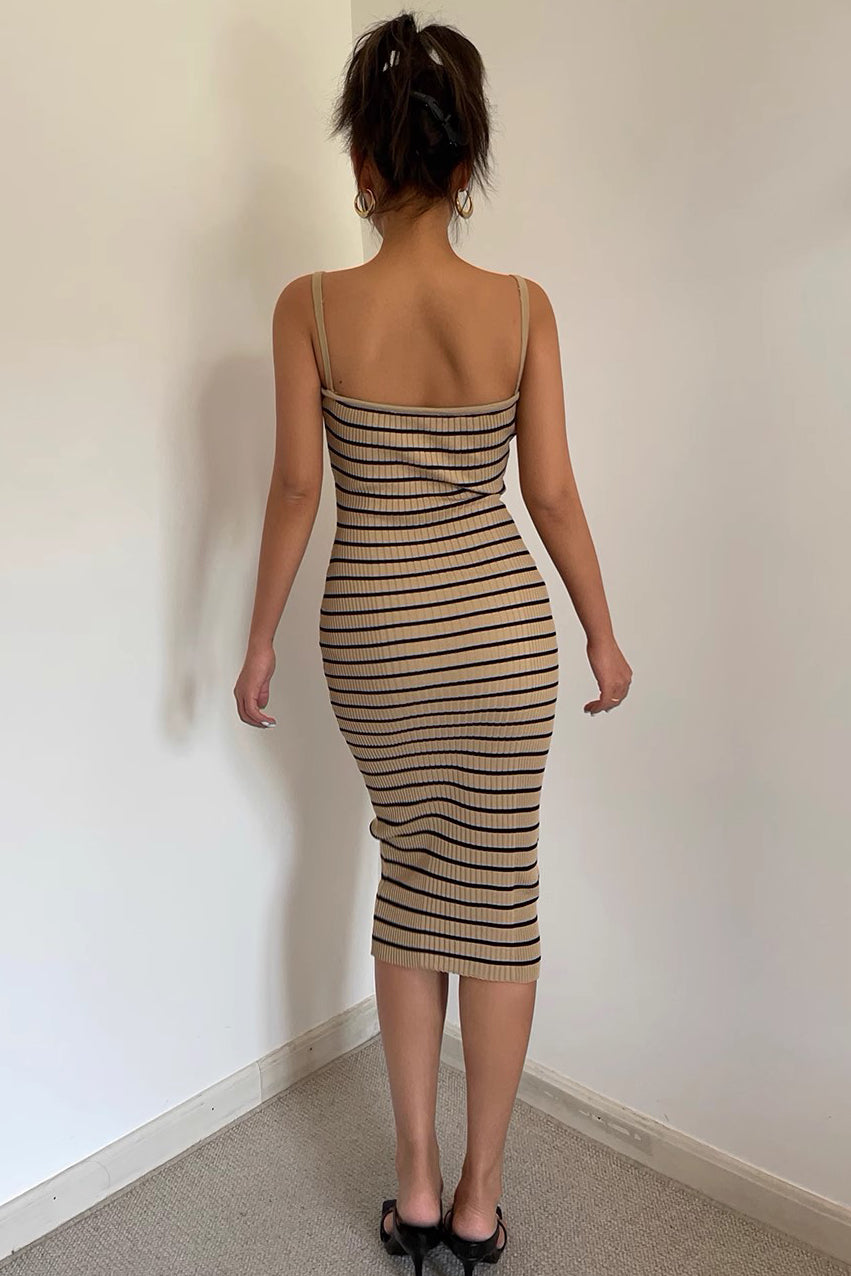 Striped Knitted Elastic Strap Dress