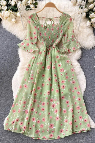 Robe romantique en mousseline à imprimé floral, robe de soirée de vacances