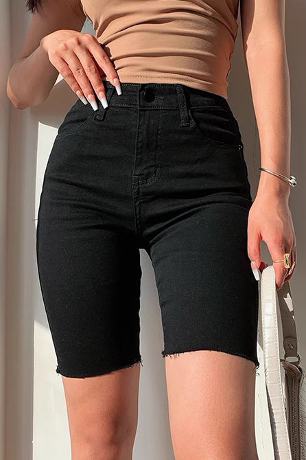 Retro High Waist Skinny Elastische Jeansshorts