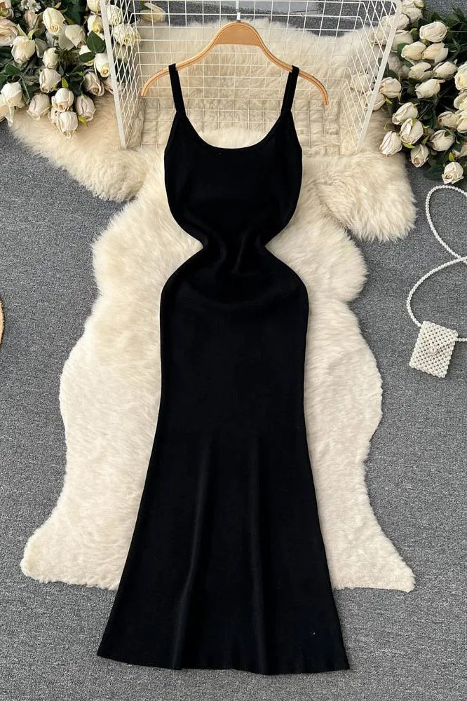 Elegant High Waist Straps Knitting Dress