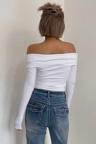 Sexy Off Shoulder One Line Neck Top Long Sleeve T-Shirt