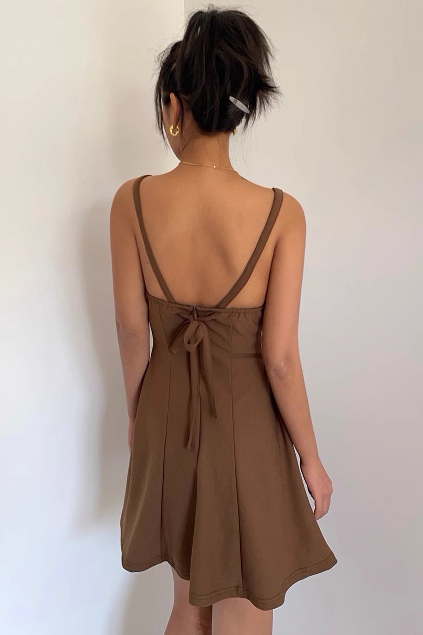 Lace Up Backless Suspender Dress