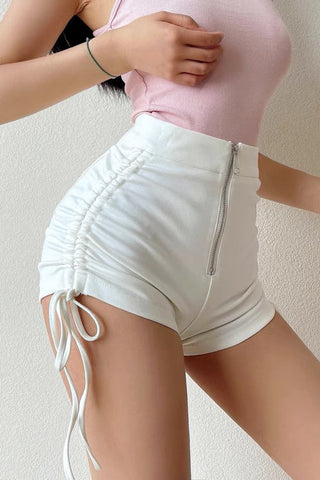 Sexy, enge Po-Lifting-Shorts mit Kordelzug und plissiertem Reißverschluss