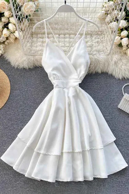 Bow Bandage Beach Dress V-neck Strap Double Ruffles Short Dress