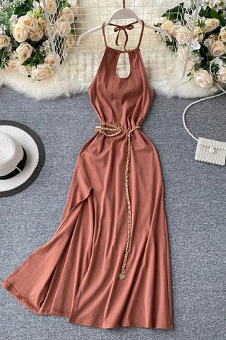 Chains Belt High Split Long Dress Backless Party Dress