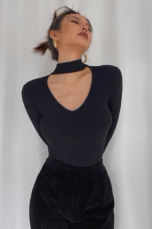 Sexy Hanging Neck Long Sleeve Underlay Elastic Top