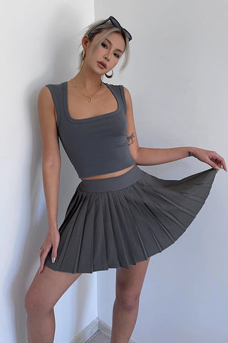 Solid A-Line Pleated Mini Skirt