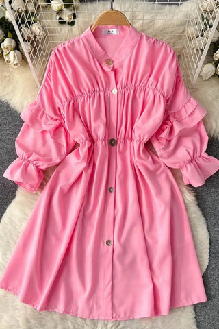 Elegant Puff Sleeve Casual Shirt Dress