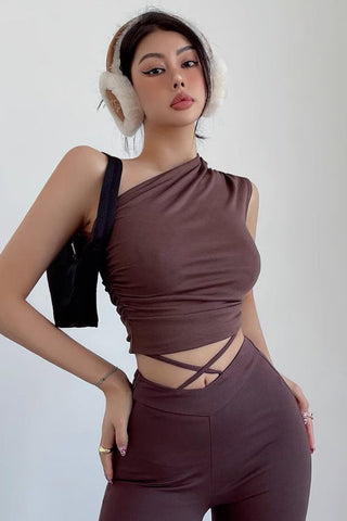 Sexy Sleeveless Oblique Shoulder Tank Top Off Shoulder Top