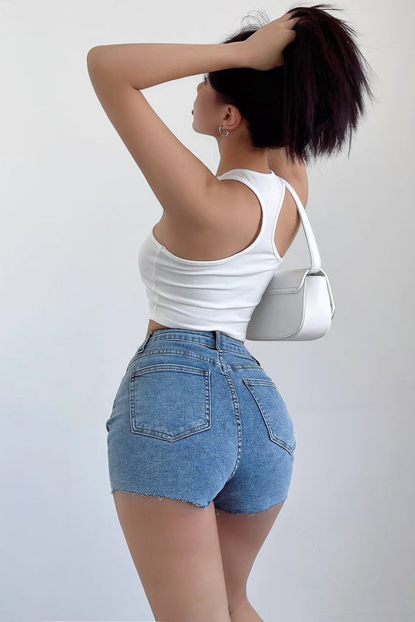 High Waist Hip Wrap Denim Shorts