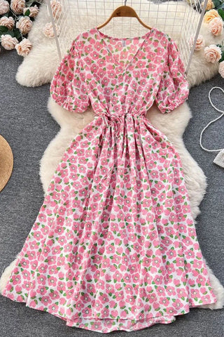 Romantic Floral Print Vacation Casual Long Party Dress