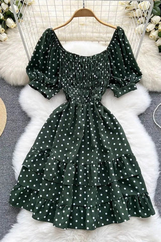 Robe élégante à volants en cascade, robe de soirée courte à pois, manches bouffantes, style vintage