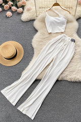 Set Crop Tops + High Waist Bandage Long Pants Beach Two Piece Suits