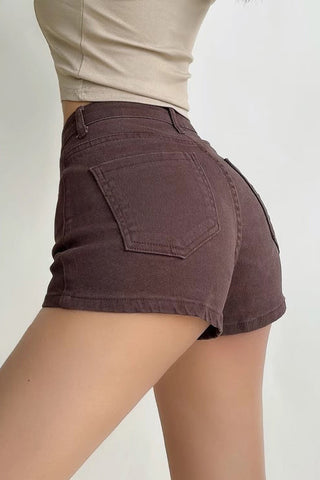 Jeansshorts mit Wickeldesign und hoher Taille