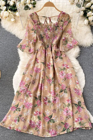 Robe romantique en mousseline à imprimé floral, robe de soirée de vacances