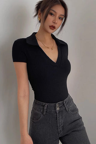 Sexy Deep V-Lapel Short Sleeved Low Cut Top