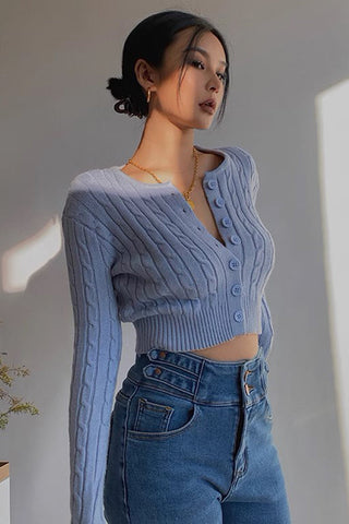 Sexy Knitted High Waisted Long Sleeved Sweater Top