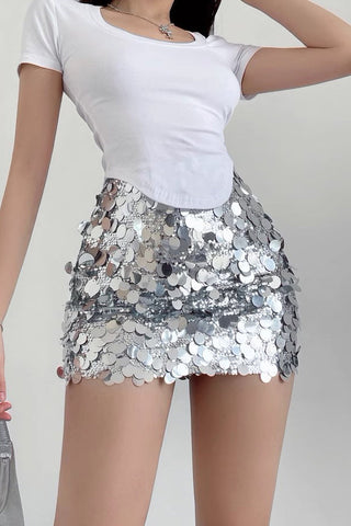 Sexy Large Sequin High Waist Slimming Wrap Hip Short Skirt