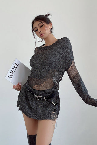 Lazy Loose Boat Neck Knitted Top