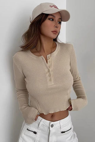 Sexy Round Neck Breasted Long Sleeved Top