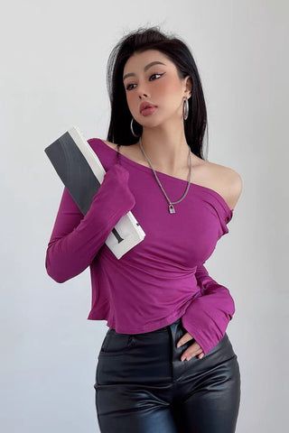 Loose and Slimming Smock Backless Long Sleeved T-Shirt Top with Cross Over