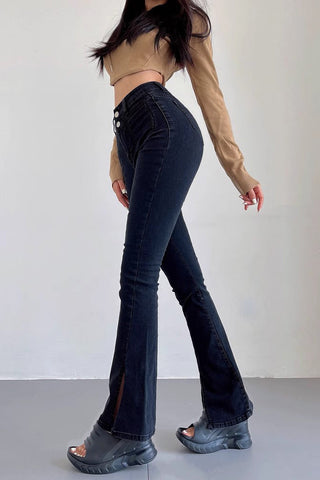 Slit Front Tight High Waisted Slim Fitting Pants Jeans