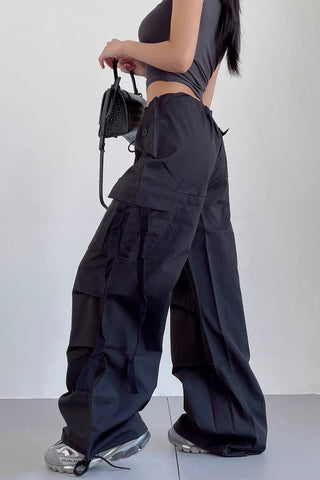 Drawstring Straight Tube Streamer Wide Leg Loose Casual Pants