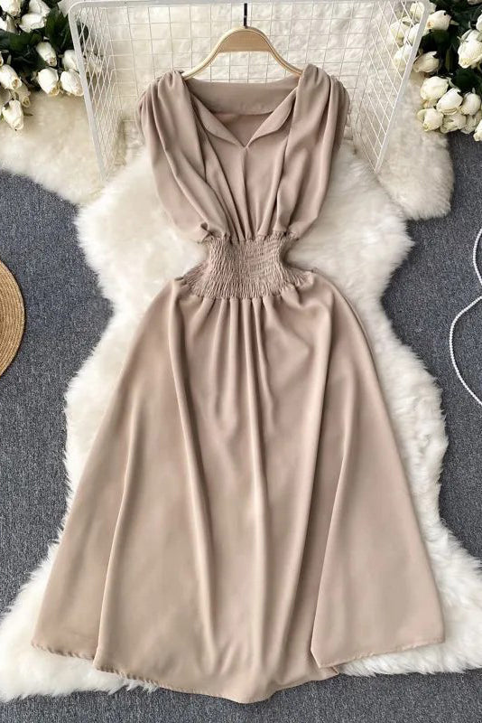 Robe décontractée à taille élastique, longue, trapèze, sans manches, pour femme