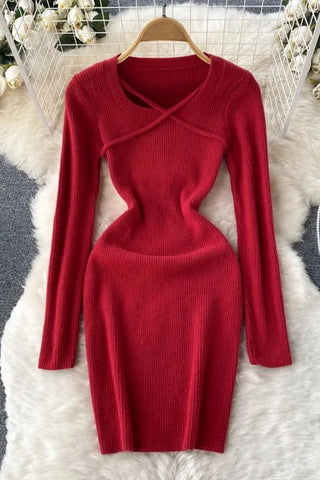 Soft Clothes Casual Long Sleeve Knitted Bodycon Vestidos Lady Dress