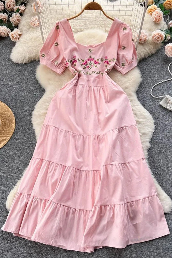 Romantic Floral Embroidery Party Dress Elegant Princess Long Dress