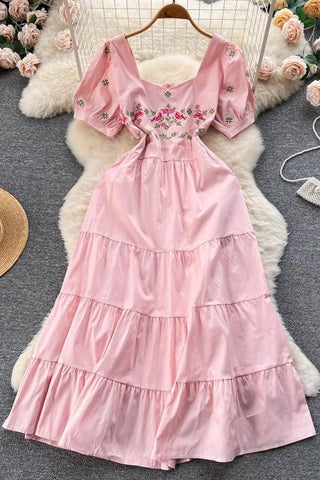 Romantic Floral Embroidery Party Dress Elegant Princess Long Dress