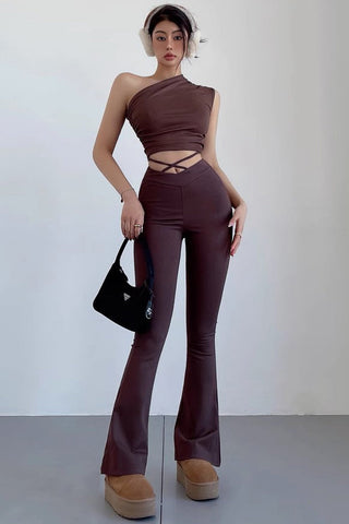 V-Shaped Waist Strap Slimming Micro Flared Pants