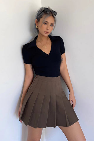 Solid A-Line Pleated Flared Hem Skirt