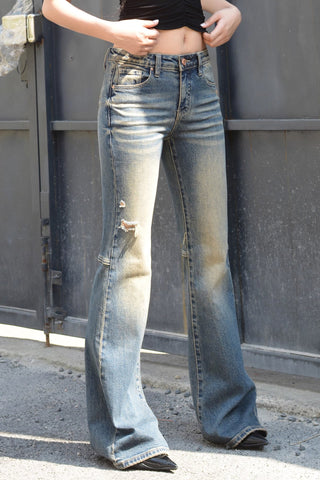 Retro-Jeans mit zerrissenem geradem Bein