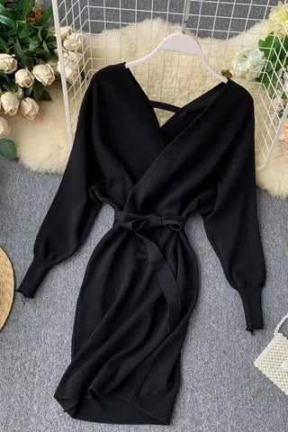 Robe pull tricotée à col en V, élégante, robe bandage pour femme