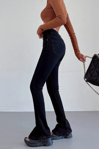 High Waist Stretch Flared Hem Jeans Pants