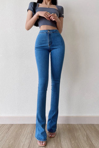 Pantalon slim taille haute en jean