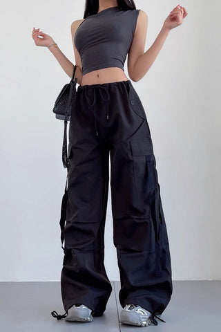 Drawstring Straight Tube Streamer Wide Leg Loose Casual Pants