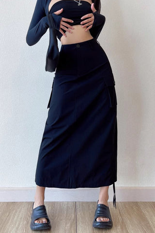 Sexy High Waisted Split Drawstring Hem Half Length Skirt