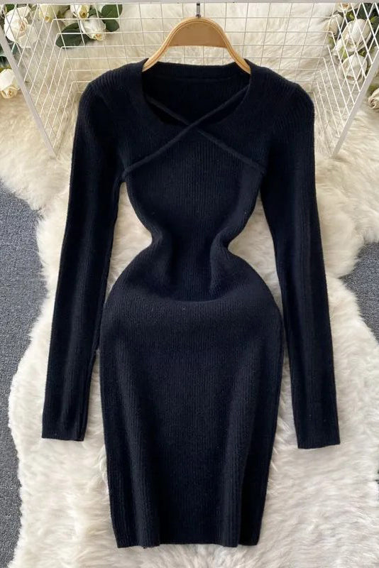 Soft Clothes Casual Long Sleeve Knitted Bodycon Vestidos Lady Dress