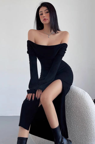 Sexy Off Shoulder Large Lapel Split Dress