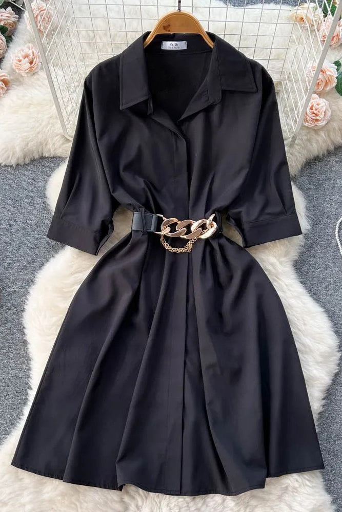 Robe chemise trapèze décontractée à col rabattu et élégante de style vintage