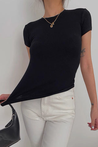 Sexy Elastic Tight Round Neck Short Sleeved T-Shirt Top