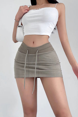 Drawstring Wrap Hip Short Skirt With Elastic Waist And Versatile A-Line Skirt